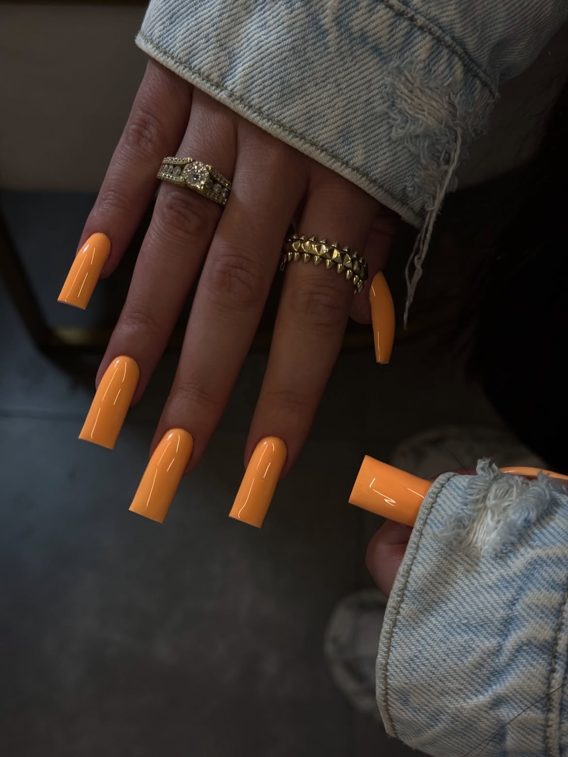 Vibrant Peach Glossy Square Acrylic Nails