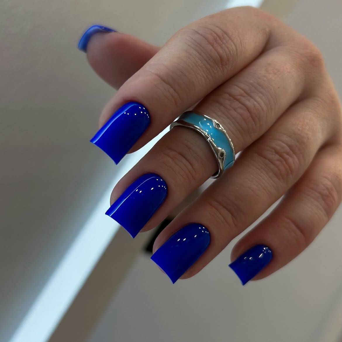 Vibrant Royal Blue High Gloss Square Nails