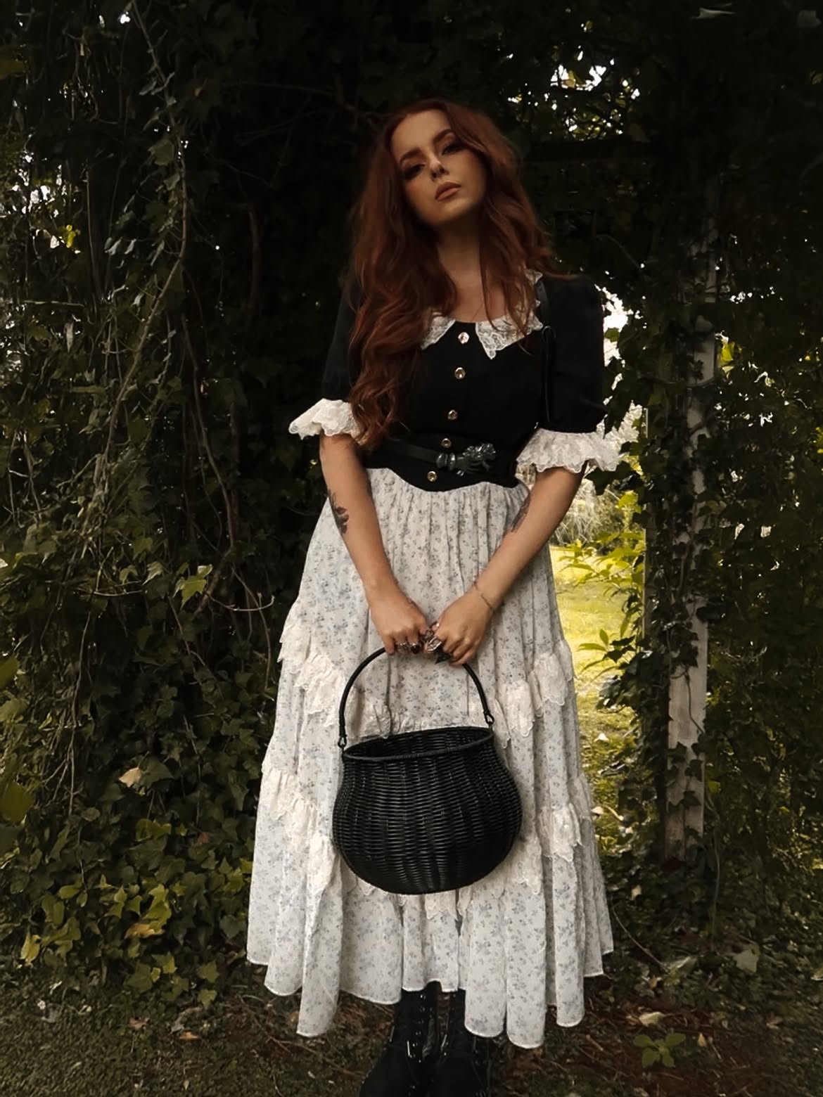 Victorian Gothic Floral Midi Dress
