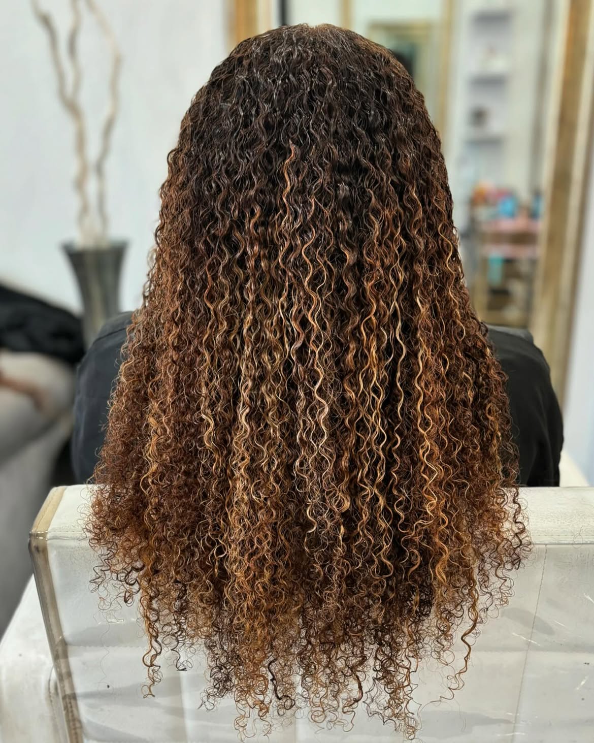 Warm Balayage Curls With Honey Blonde Highlights