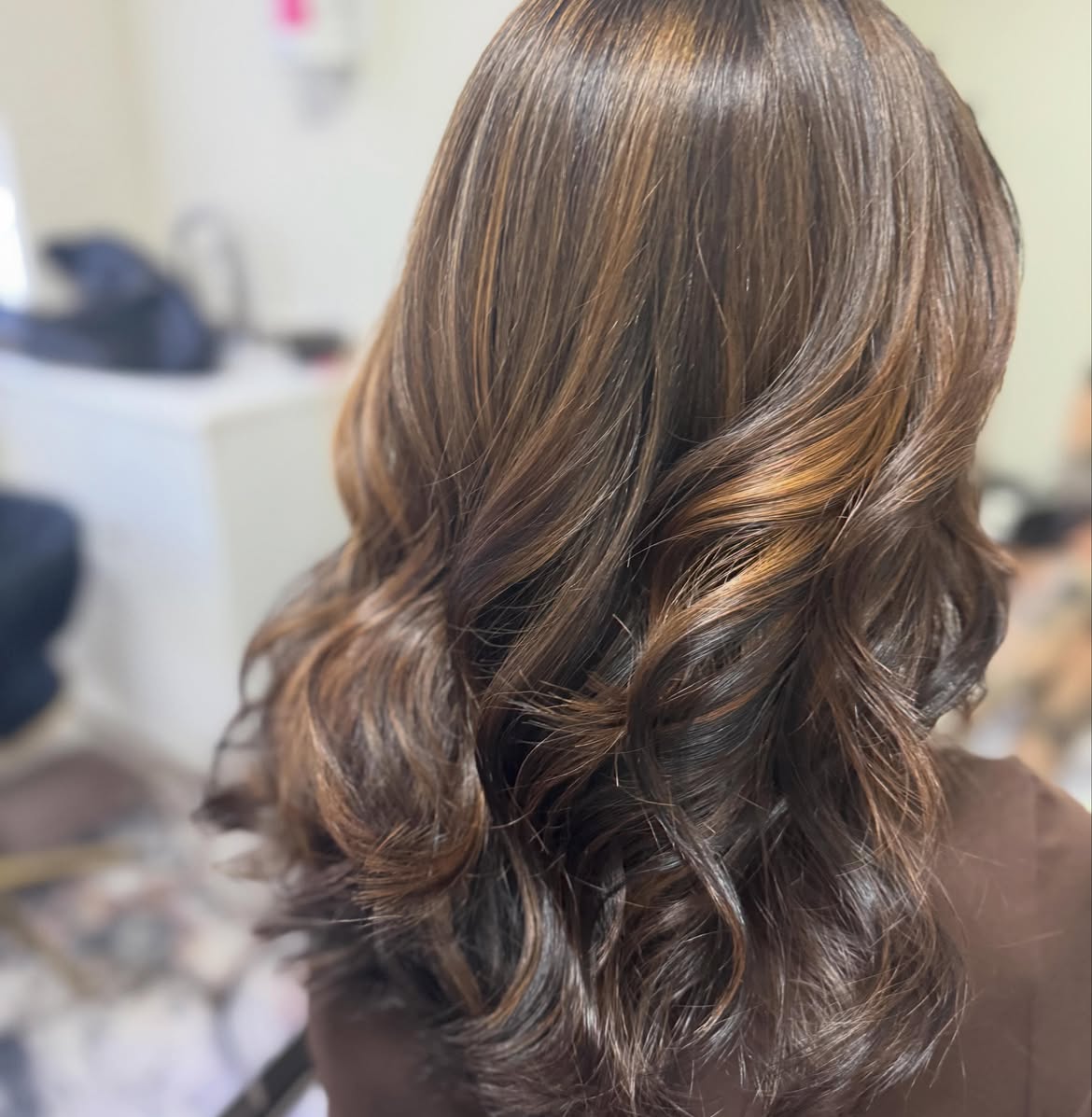 Warm Caramel Balayage For Brunette Waves