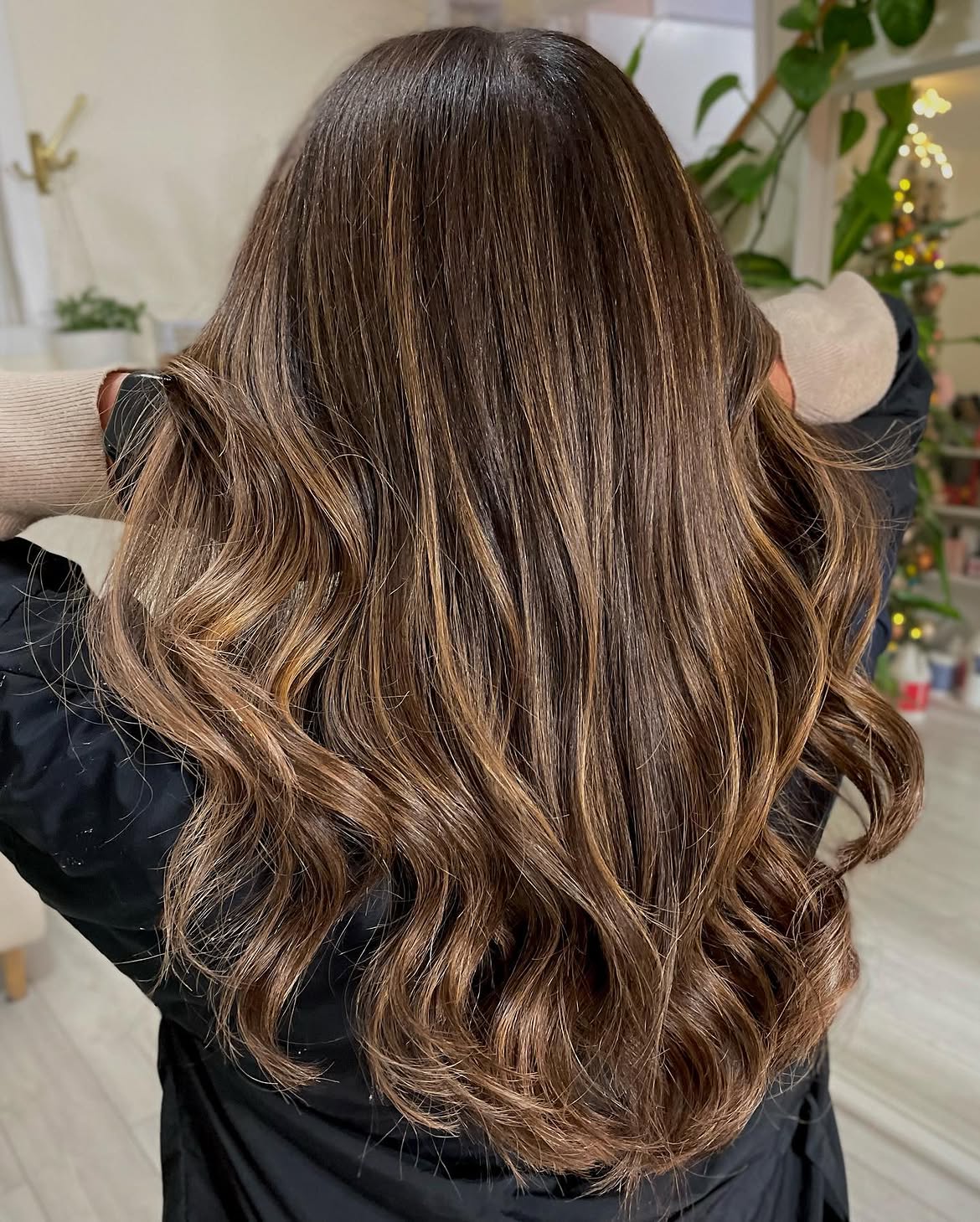 Warm Caramel Balayage On Long Layered Brown Hair