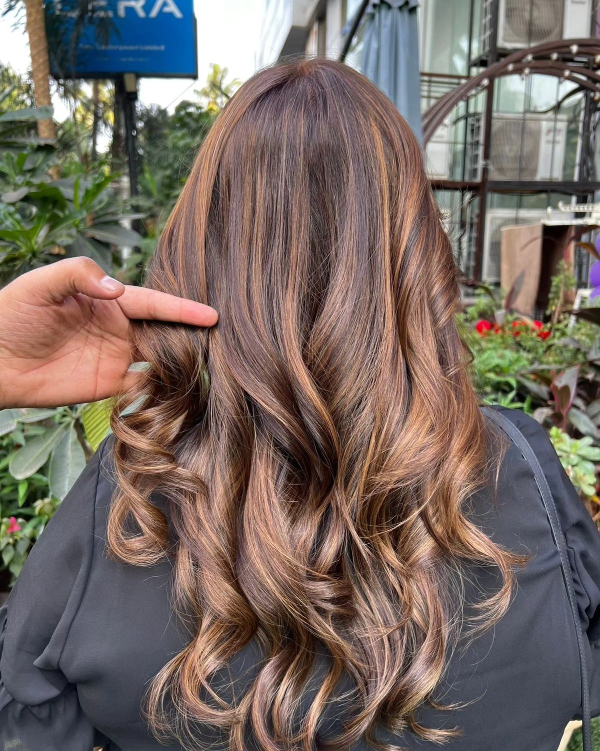Warm Caramel Highlights On Dark Brown Waves
