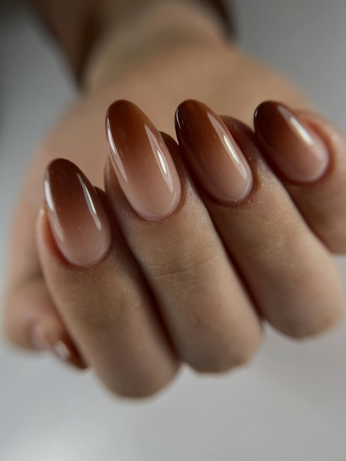 Warm Chocolate Latte Ombre Almond Nails