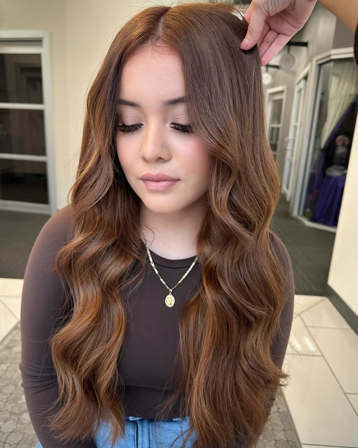 Warm Cinnamon Balayage With Loose Waves