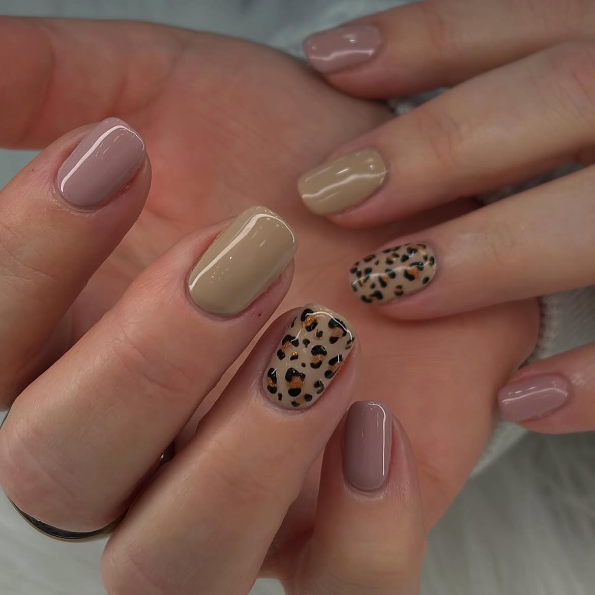 Warm Neutral Leopard Print Mismatched Manicure
