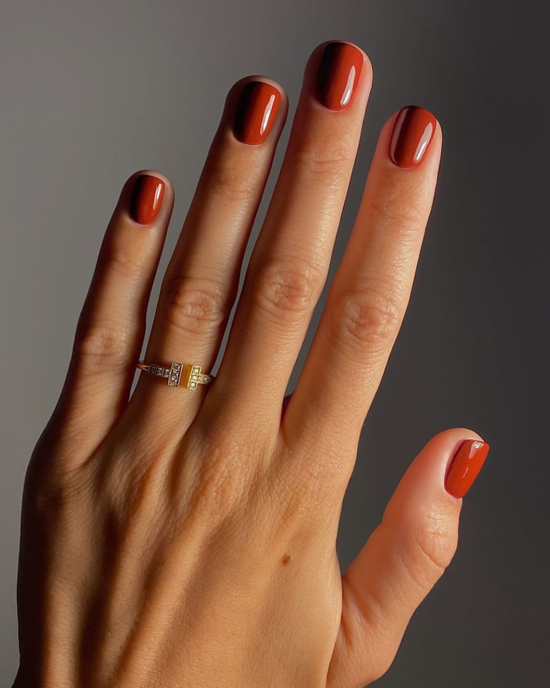 Warm Terracotta Ombre Glossy Nails