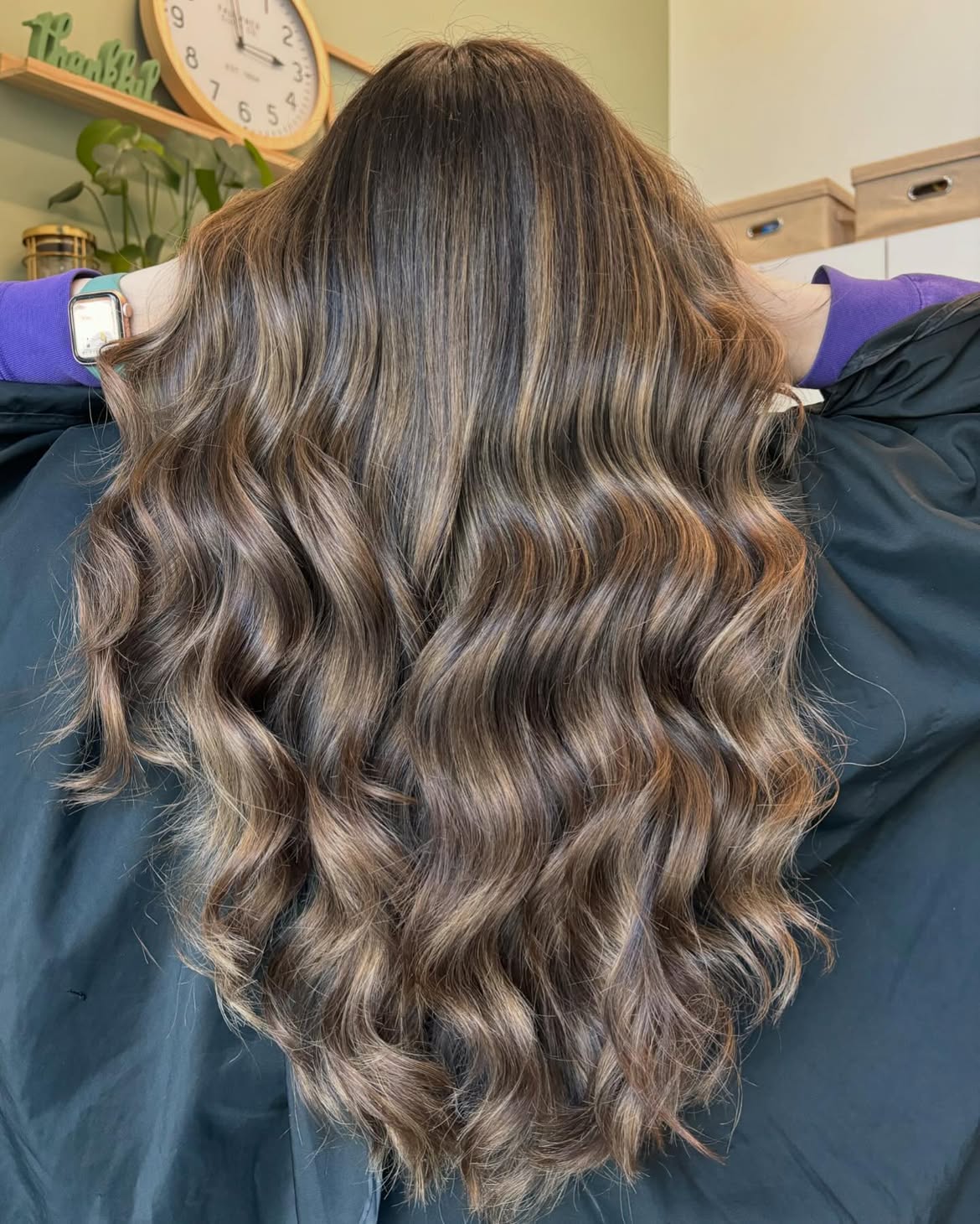 Warm Toasted Balayage On Brunette Waves