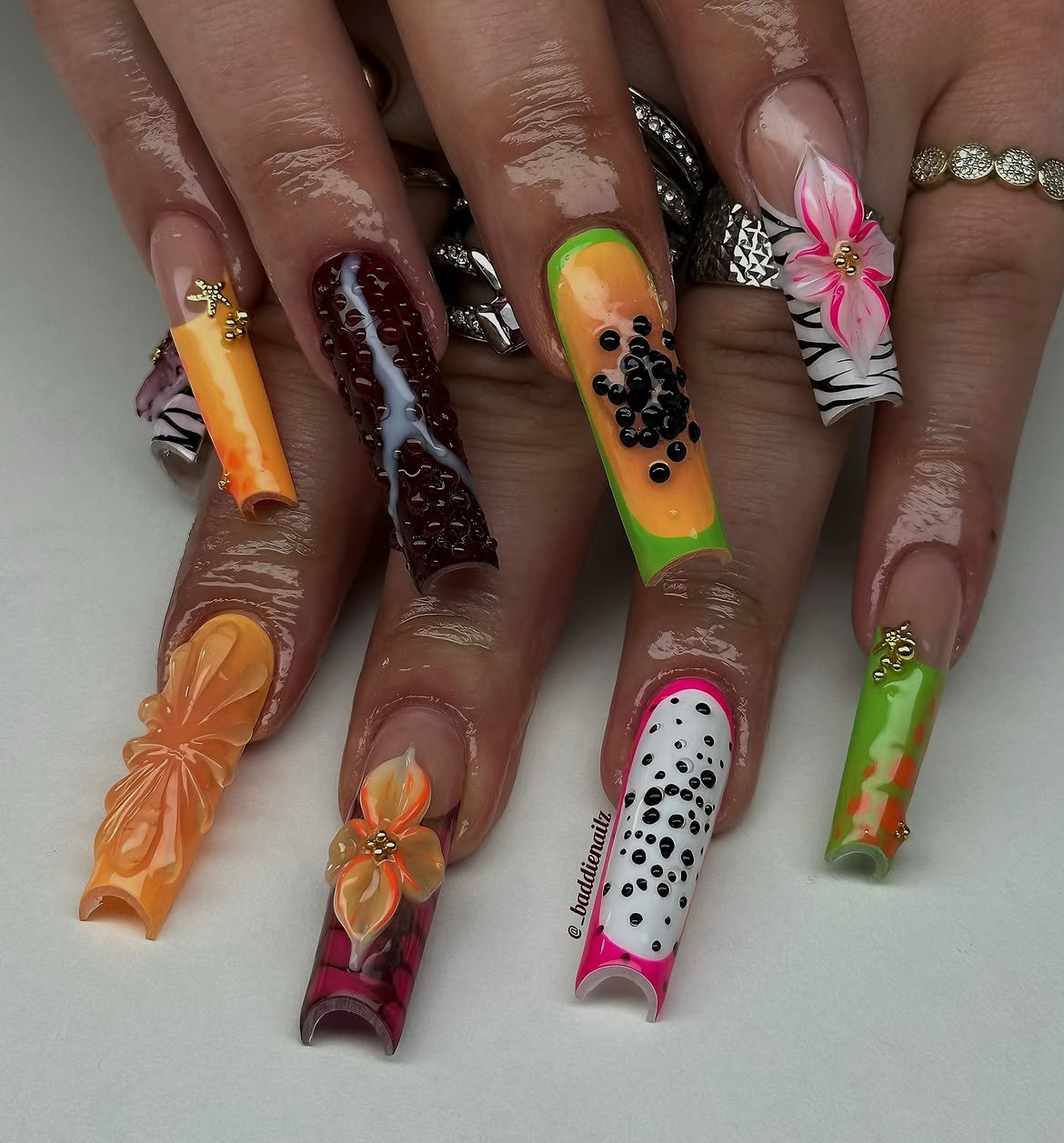 Whimsical Fruit & Nature Inspired 3D Nail Art