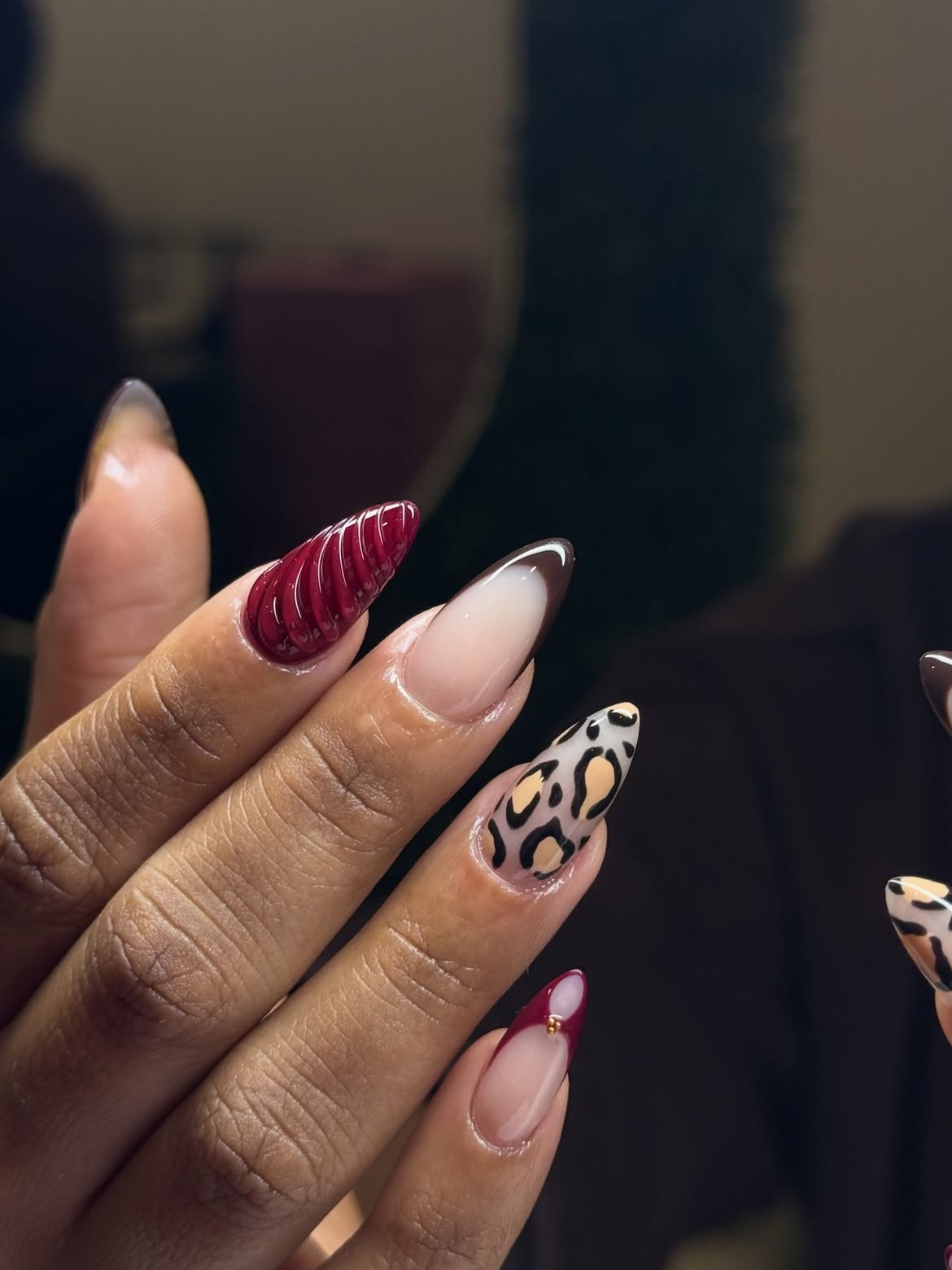 Wild Side Autumn French Tip Almond Nails