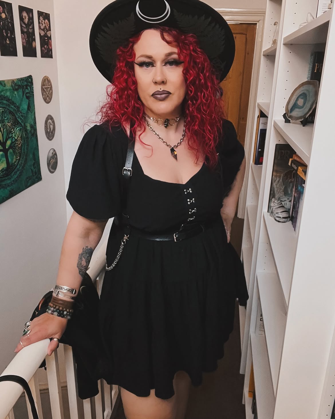 Witchy Black Dress With Moon Hat