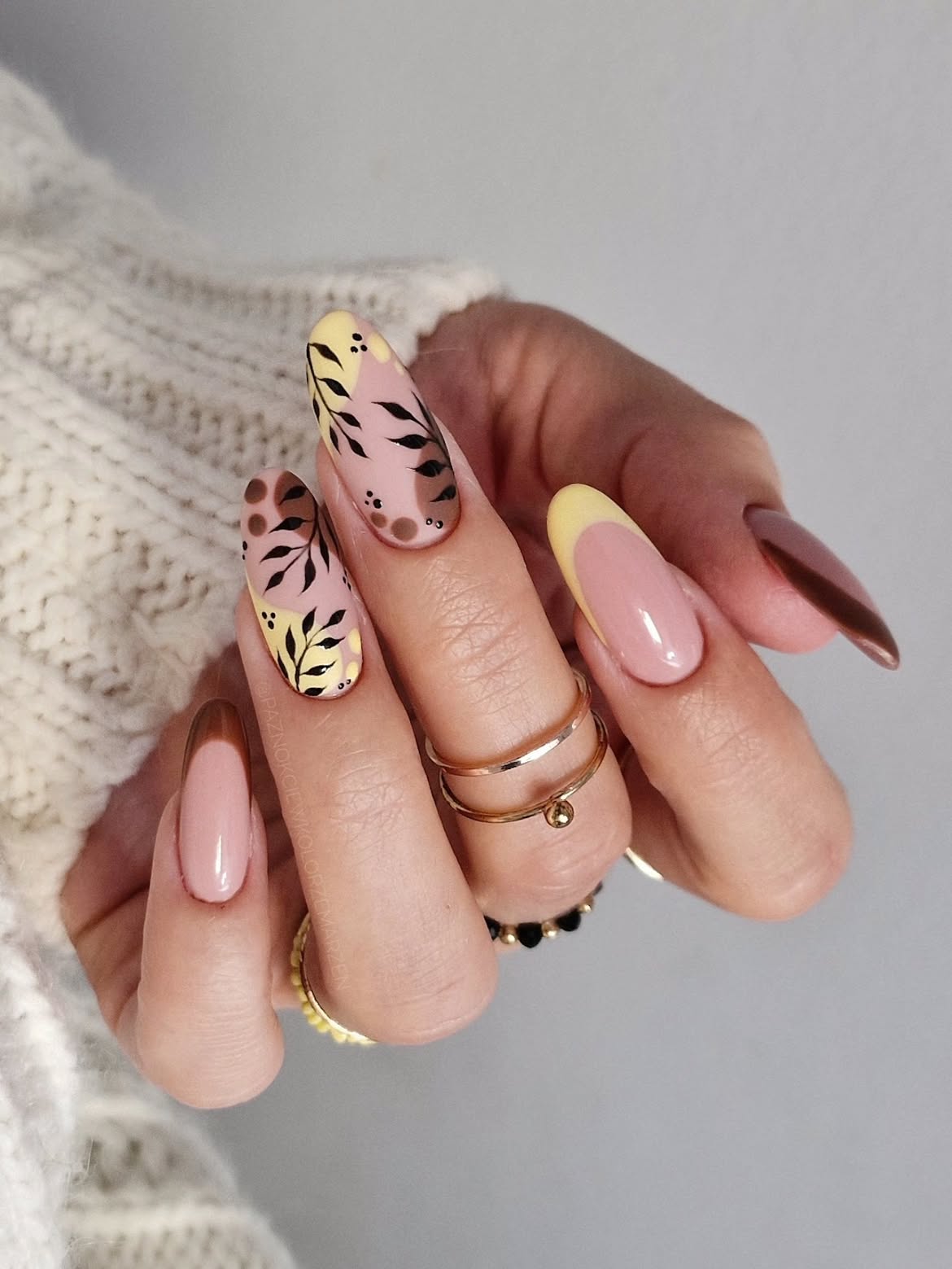 Abstract Fall Floral French Manicure