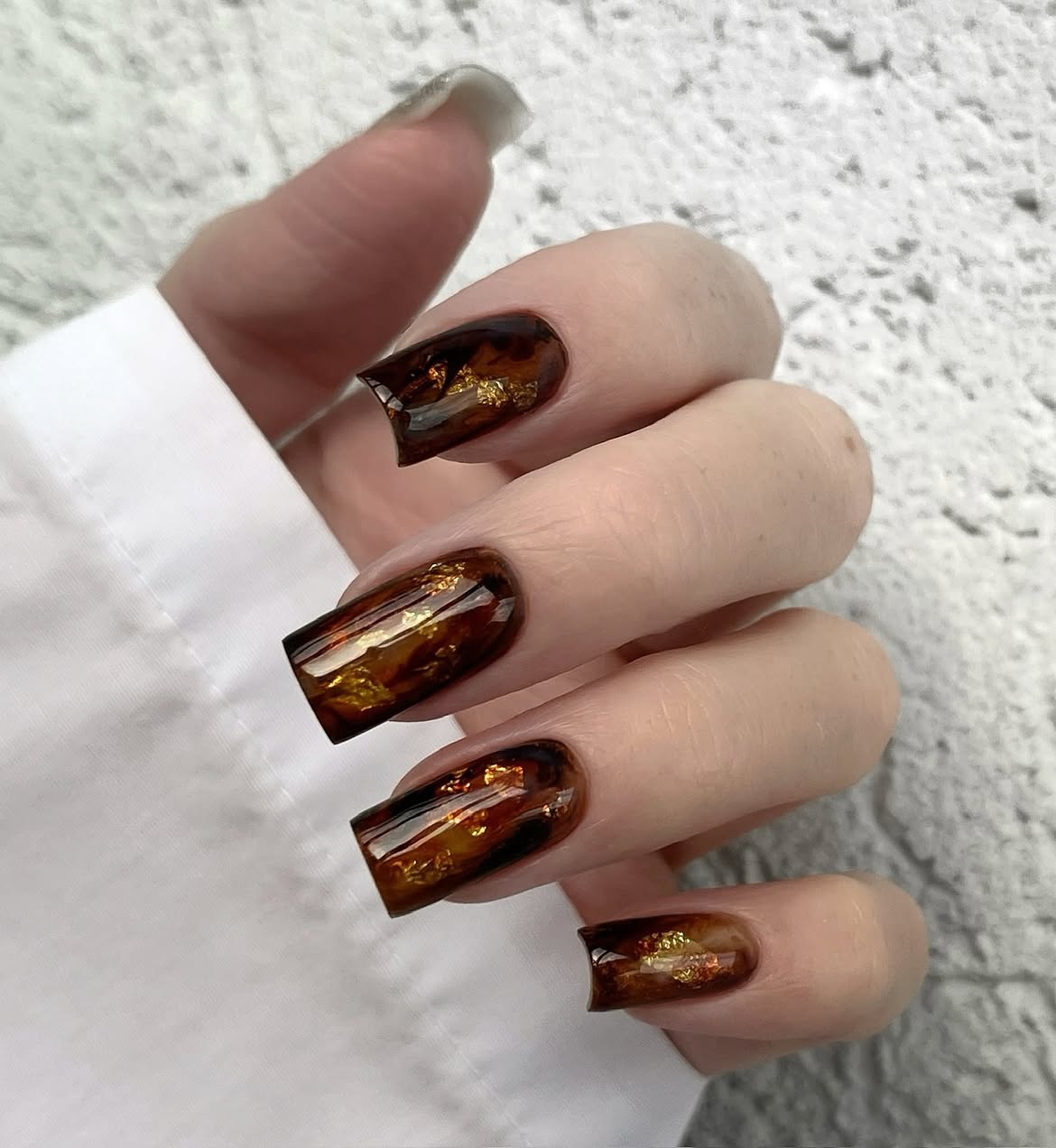 Amber Tortoiseshell Glossy Square Nails
