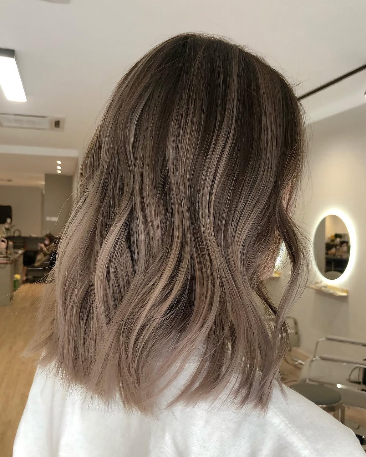Ashy Balayage Beach Waves Medium Length Cut