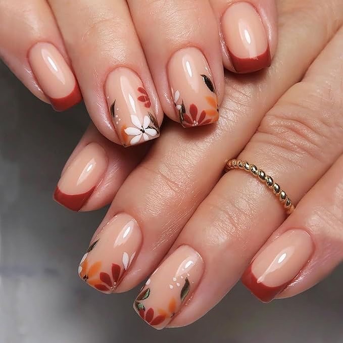 Autumn Floral French Tip Nails