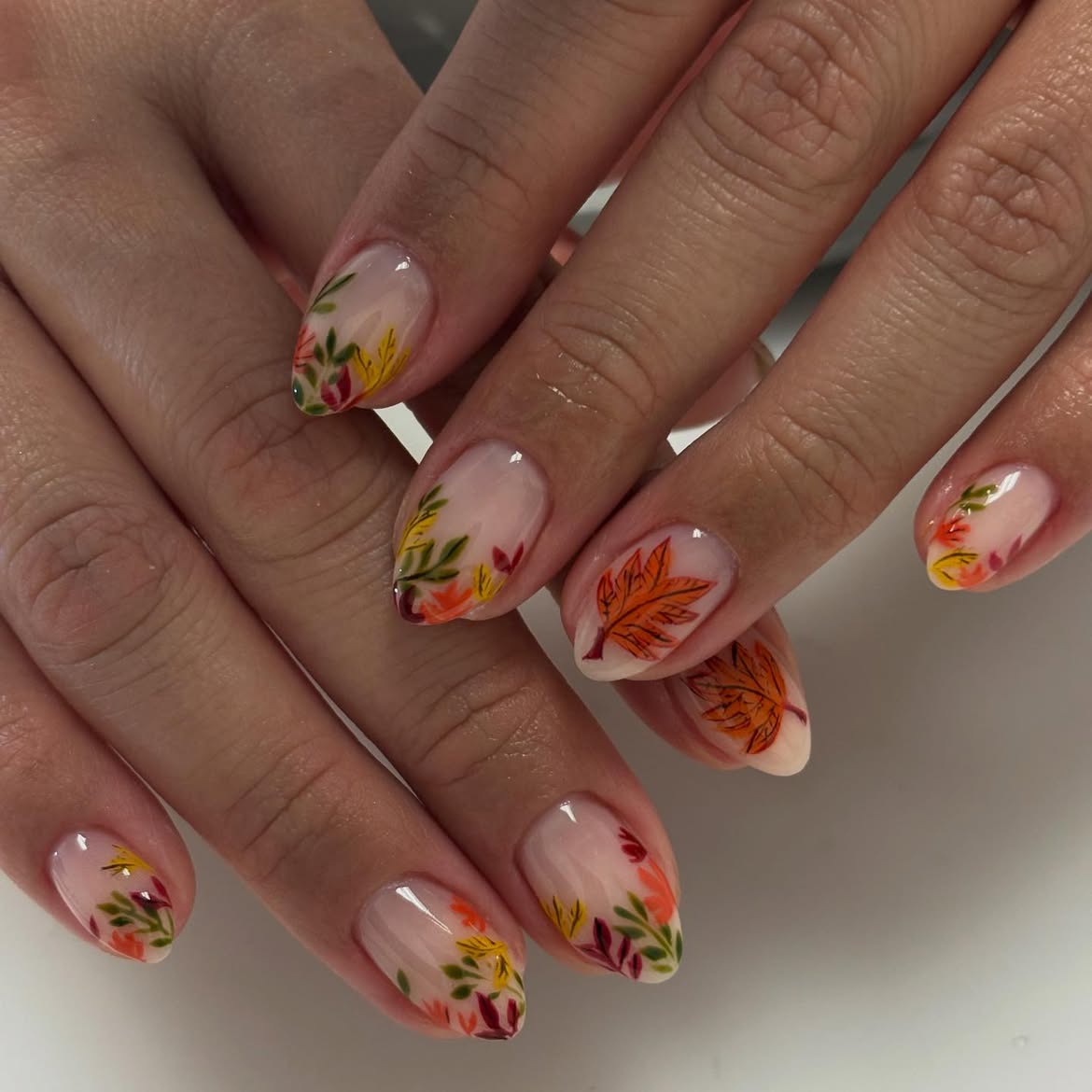 Autumn Leaf Fall French Tip Manicure