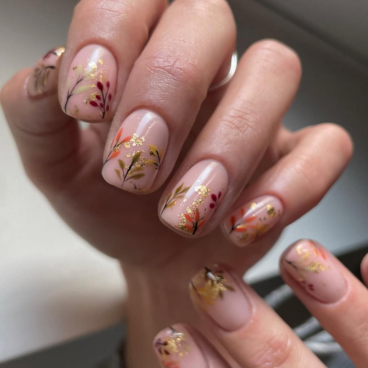 Autumn Leaf Gold Foil Nail Art