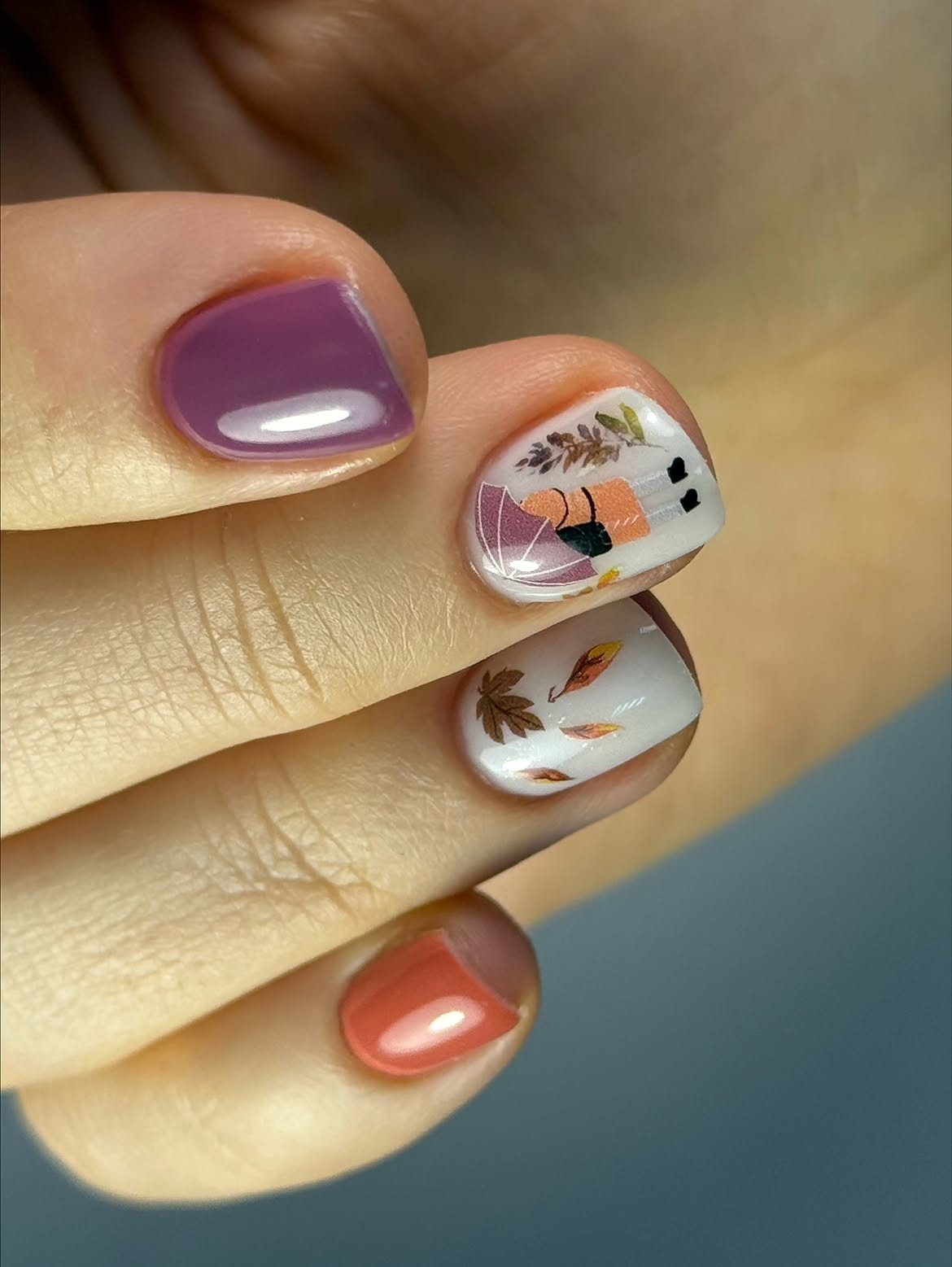 Autumn Leaves and Umbrella Character Art Nails