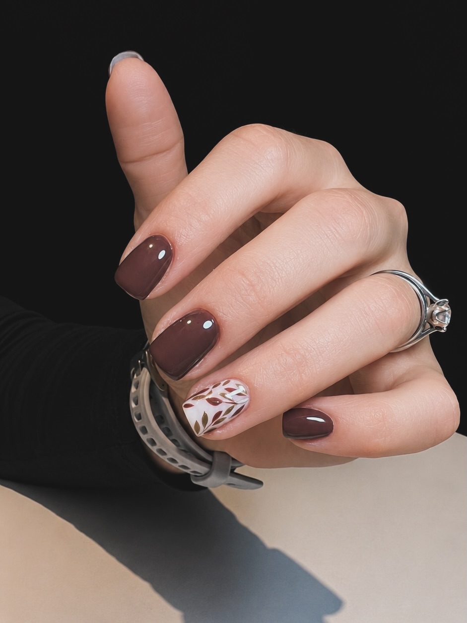 Autumn Leaves Burgundy Gloss Nails
