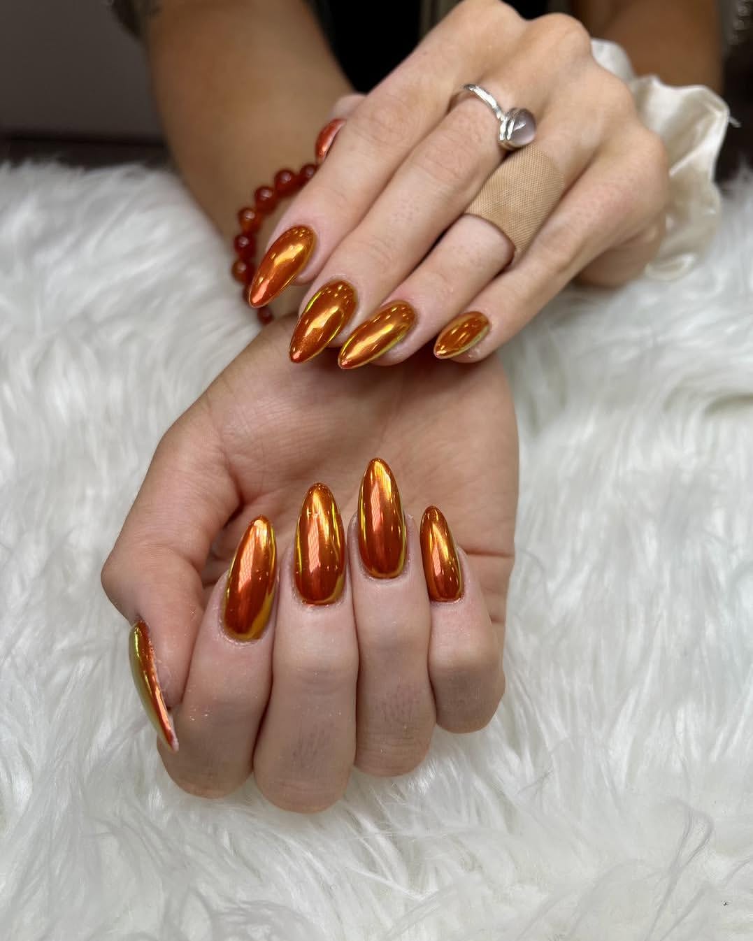 Autumn Orange Chrome Almond Nails