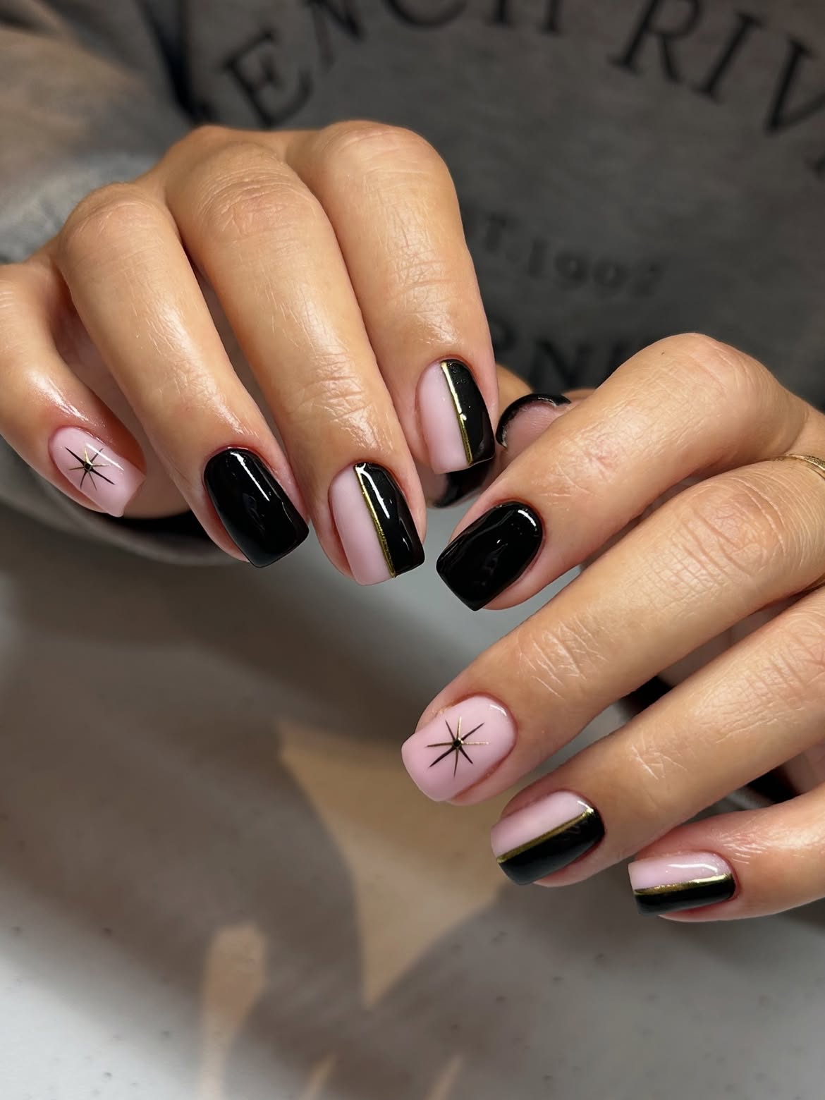 Black and Pink Geometric French with Gold Accent