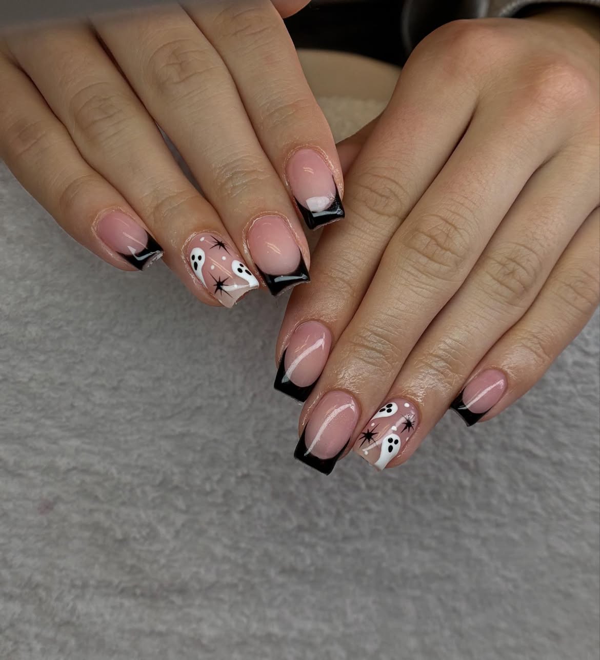 Black French Tip Ghost Halloween Nails