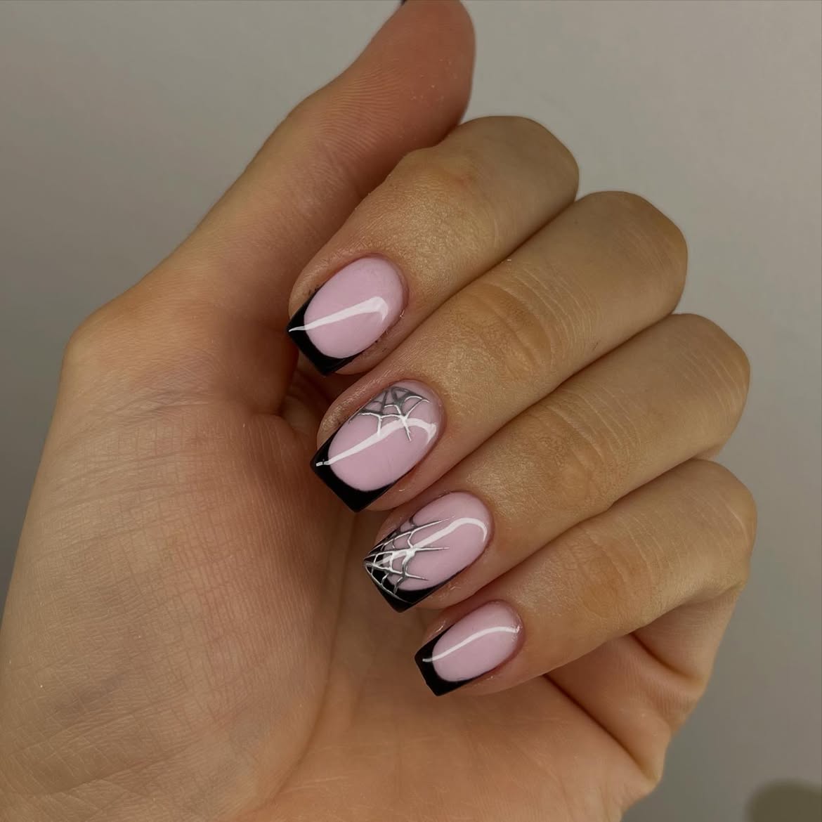 Black French Tip Spiderweb Halloween Nails