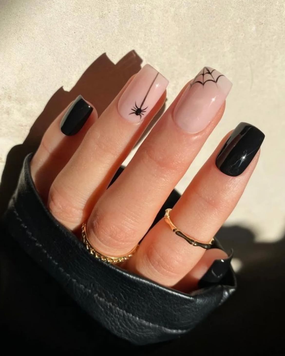 Black Spiderweb and Spider French Tips