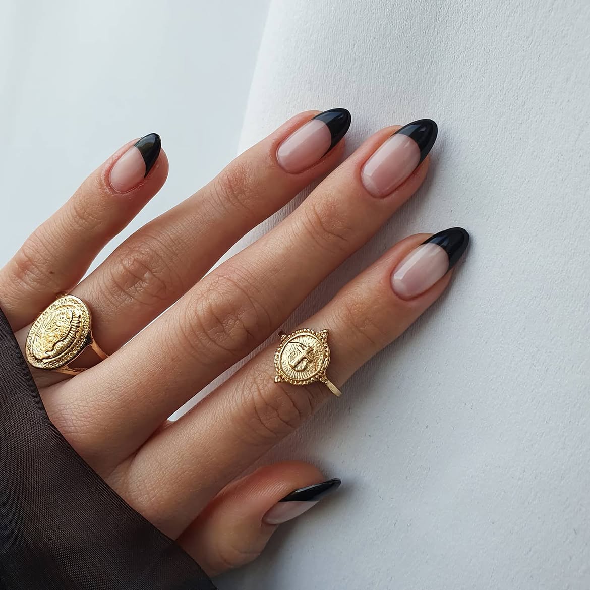 Black Tip Almond French Manicure