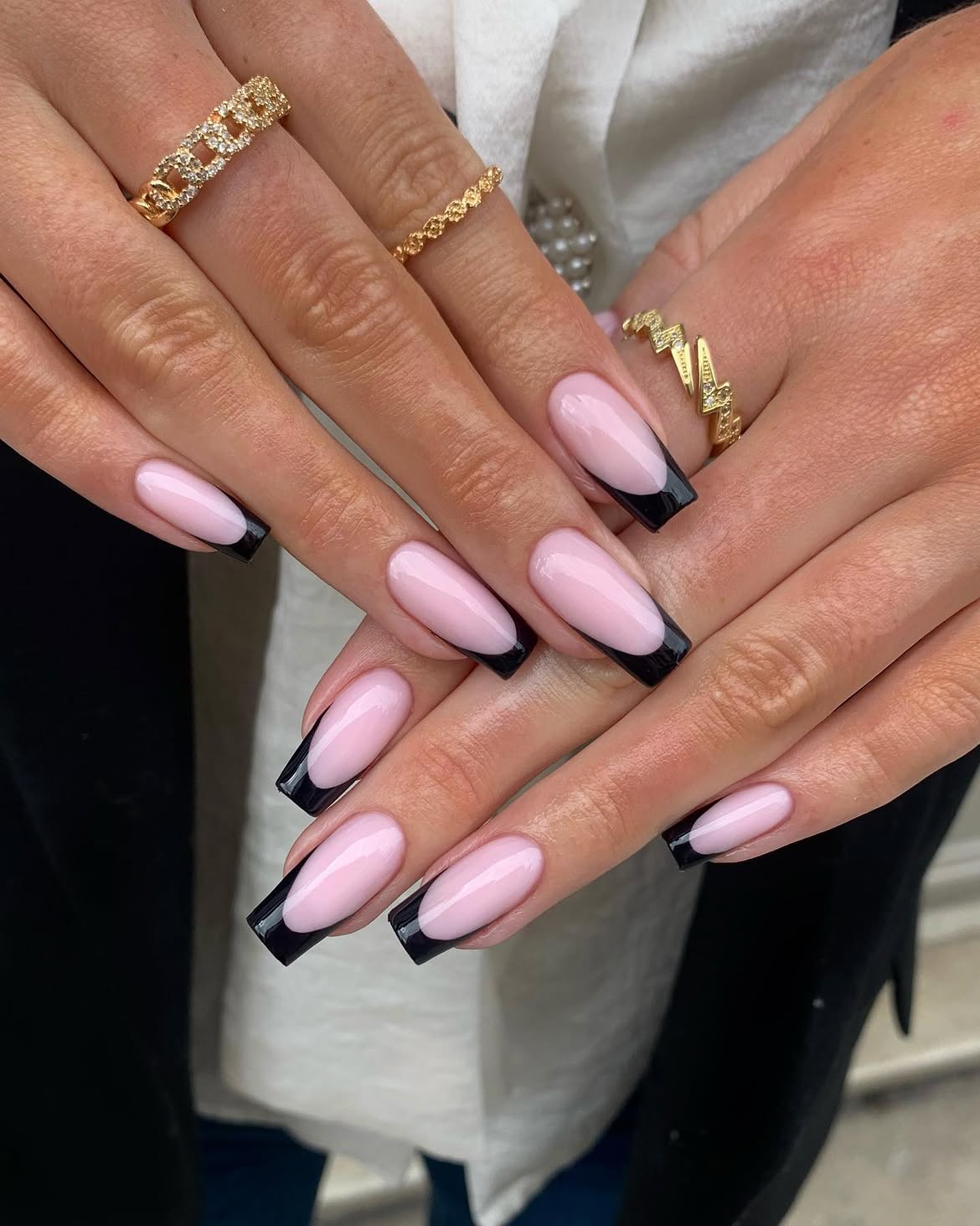 Black Tip French Manicure on Soft Pink