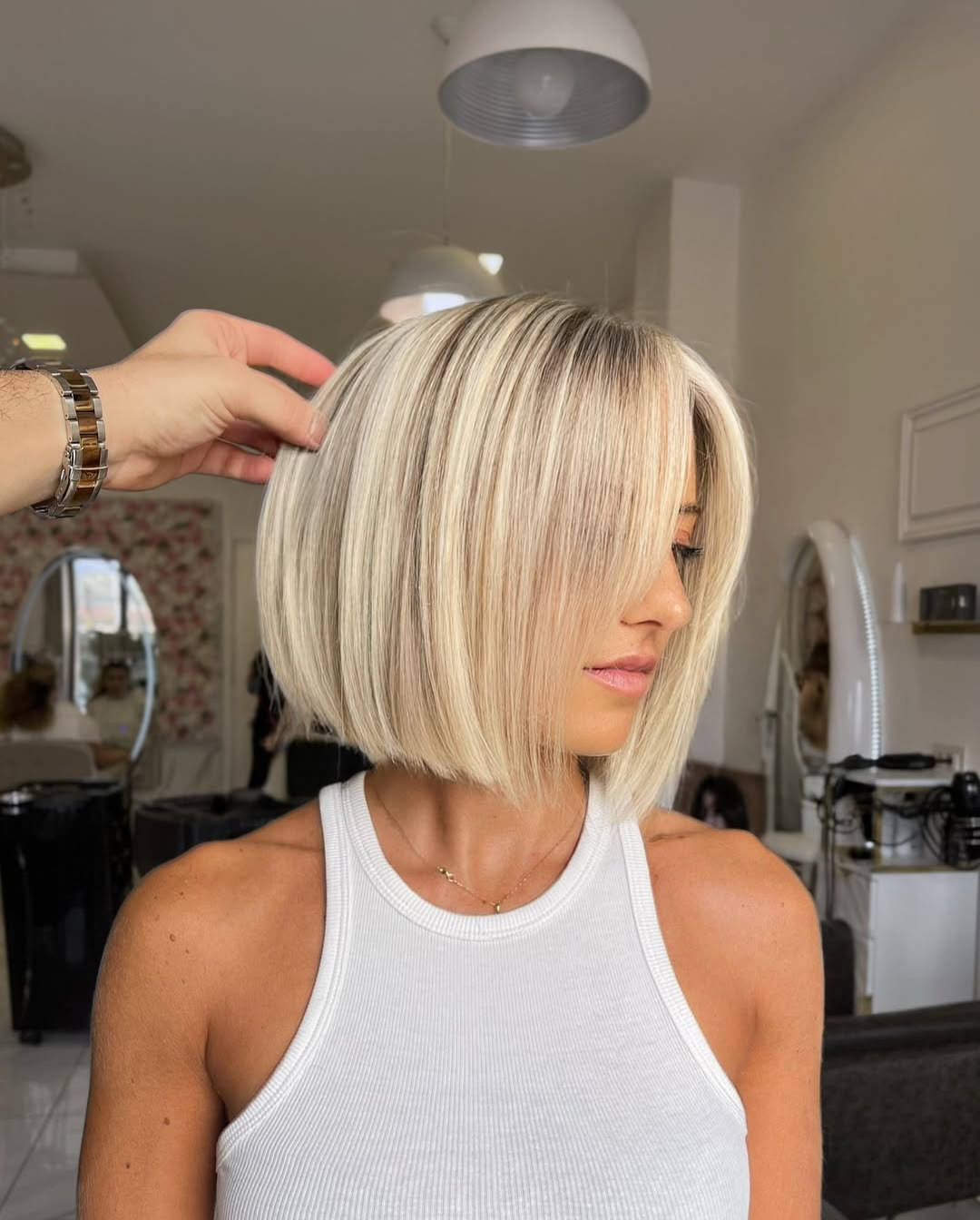 Blonde Bob With Textured Curtain Bangs