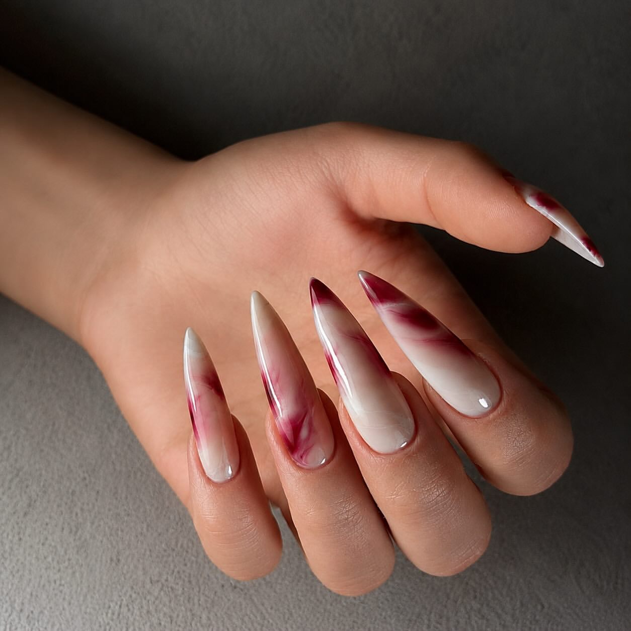 Blood Marble Glossy Stiletto Nails