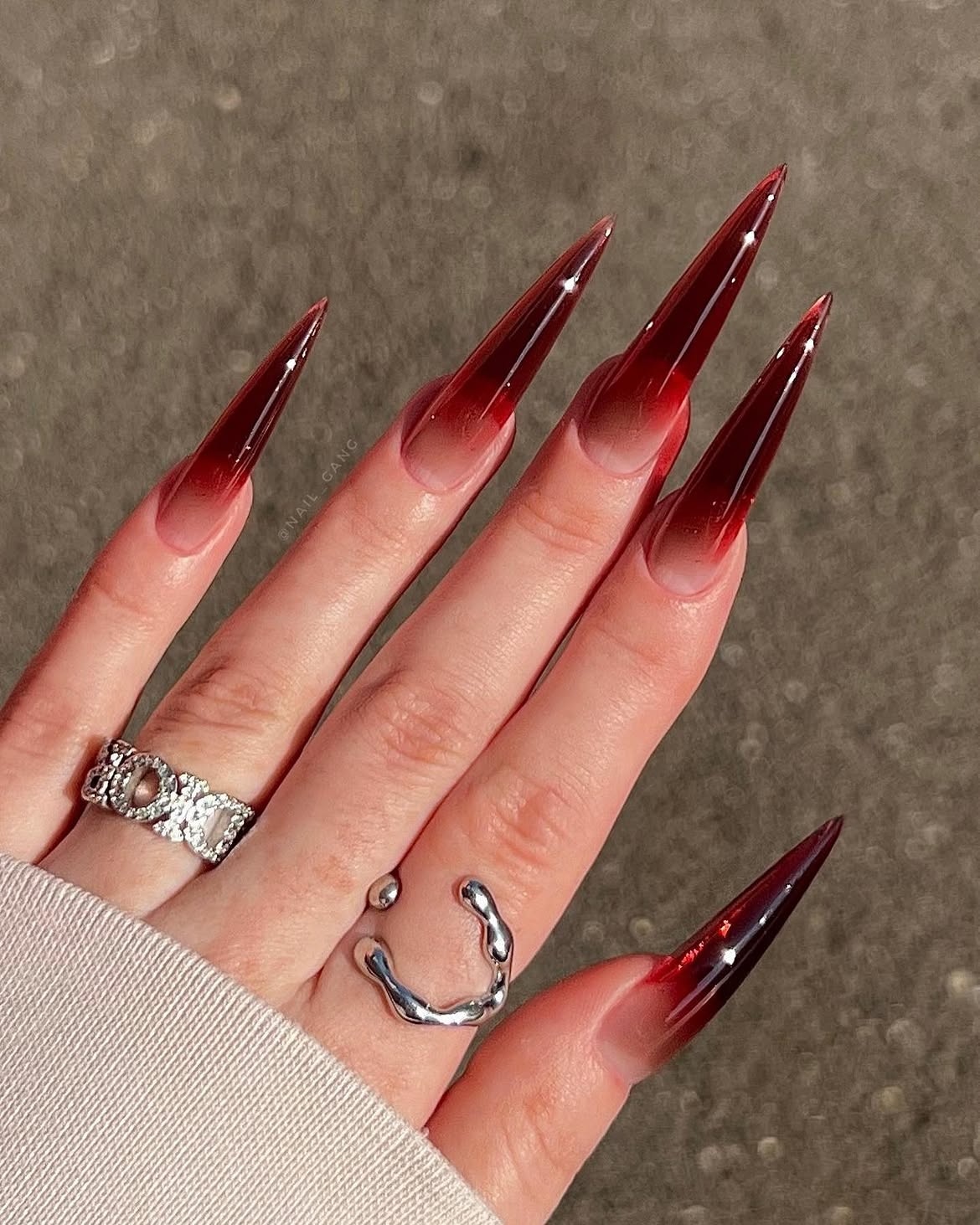 Bloody Cherry Ombre Stiletto Nails