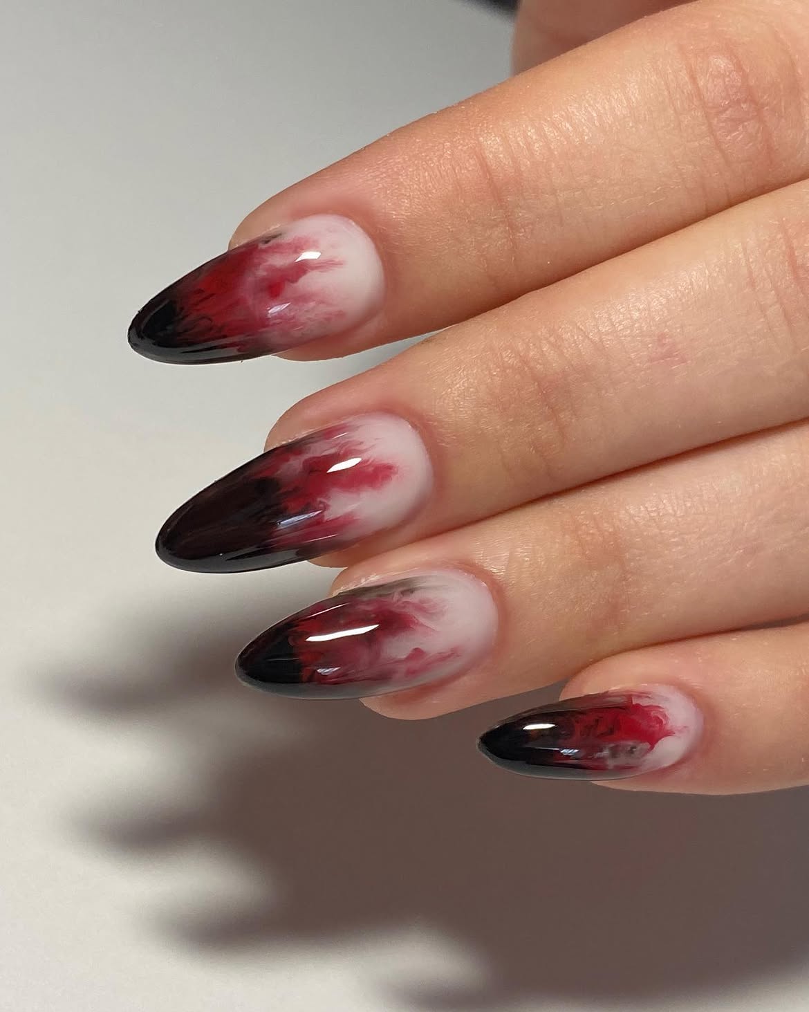 Bloody Cloud Ombre Almond Nails