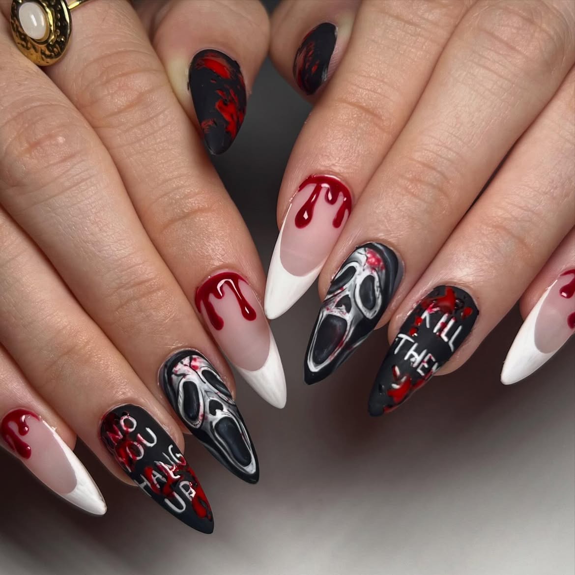 Bloody Ghostface Halloween French Tips