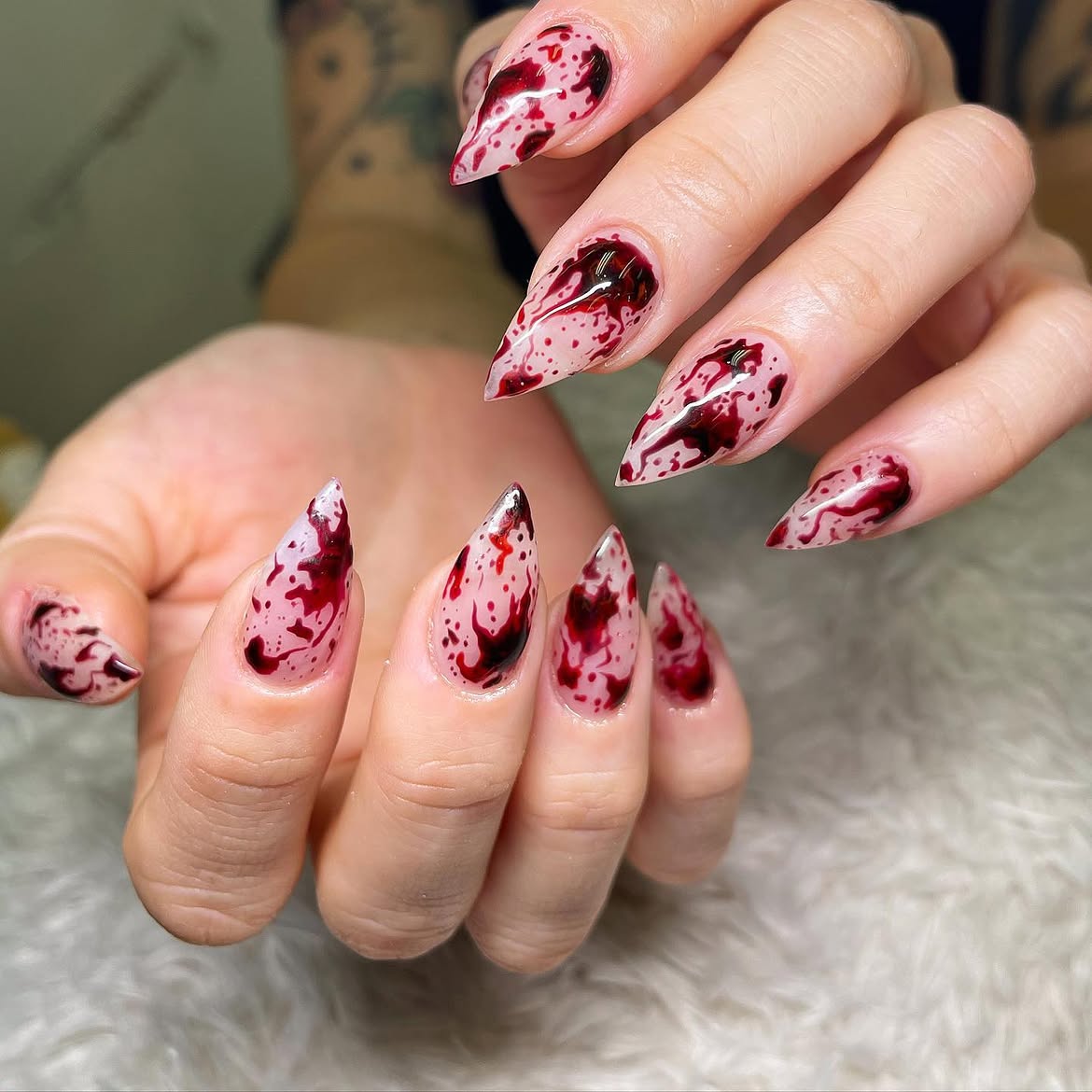 Bloody Splatter Stiletto Halloween Nails