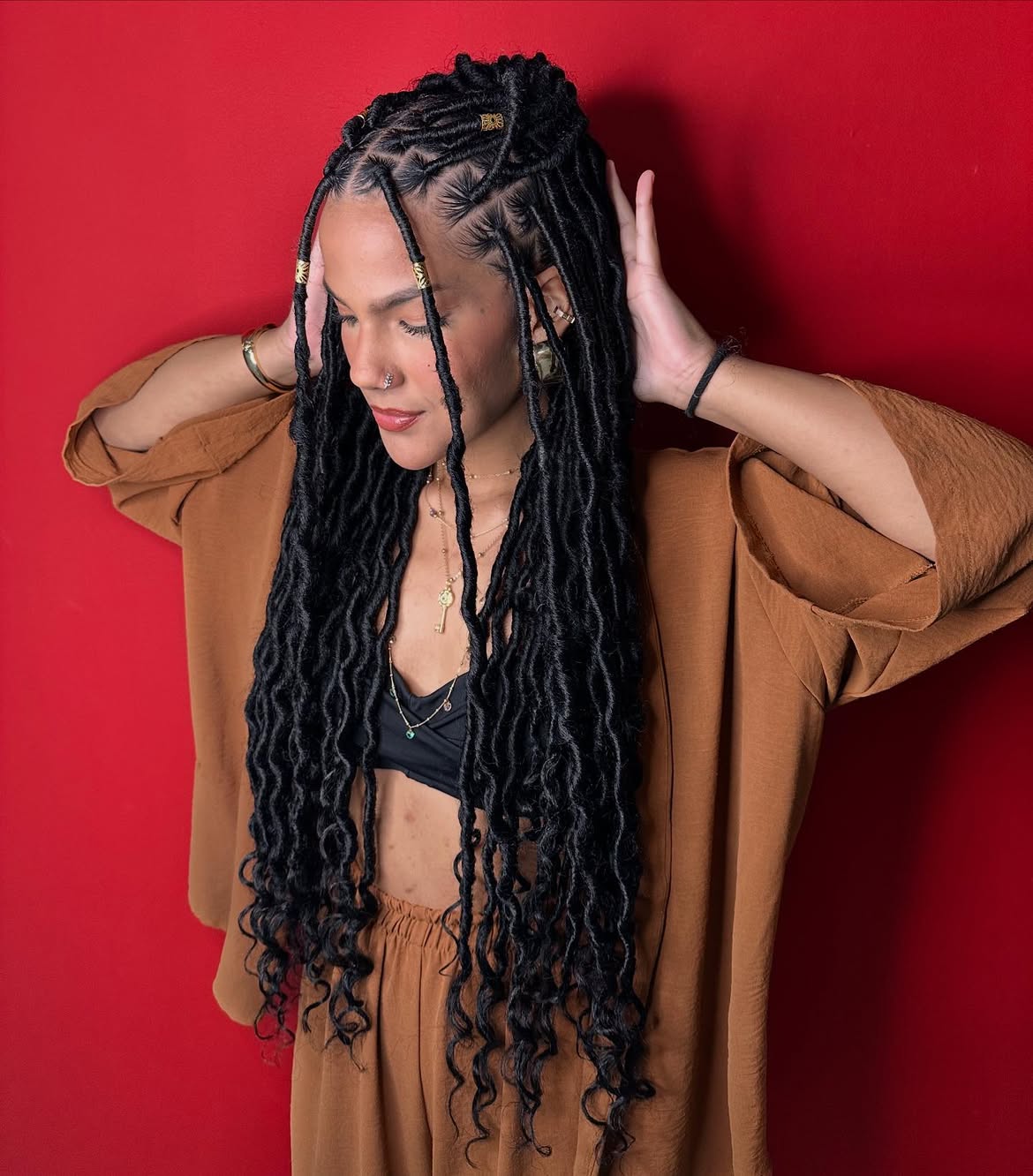 Boho Goddess Faux Locs With Gold Cuffs