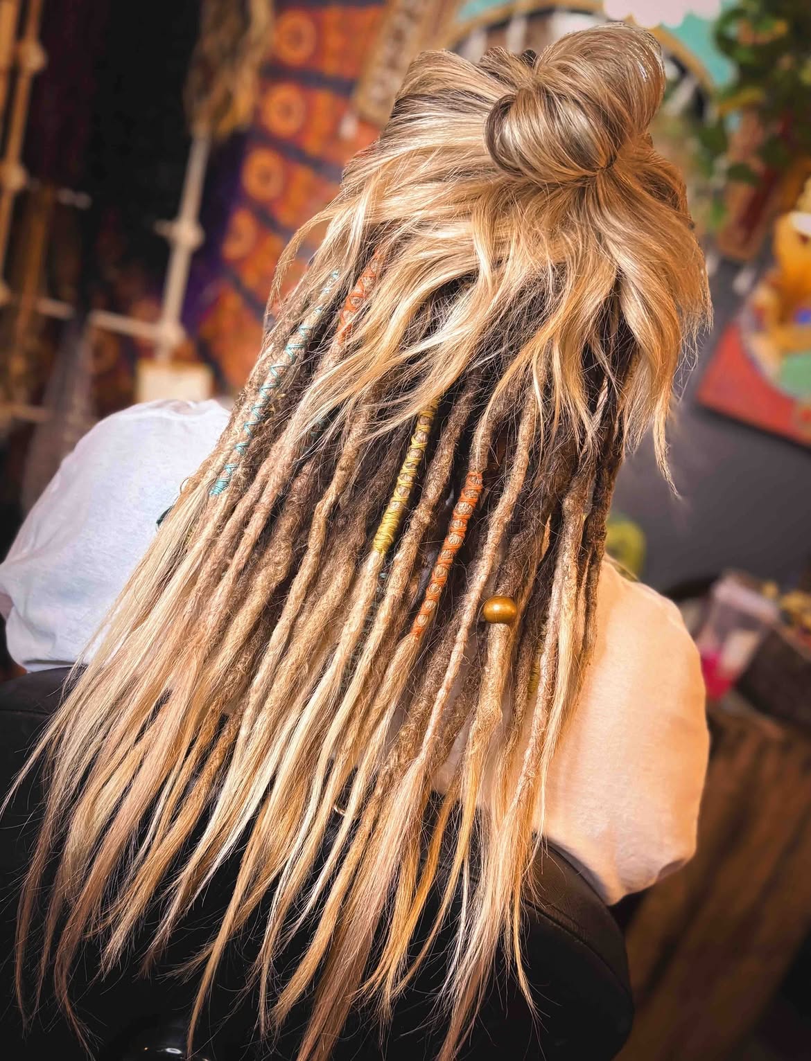 Boho Half Updo With Blonde Dreads And Wraps