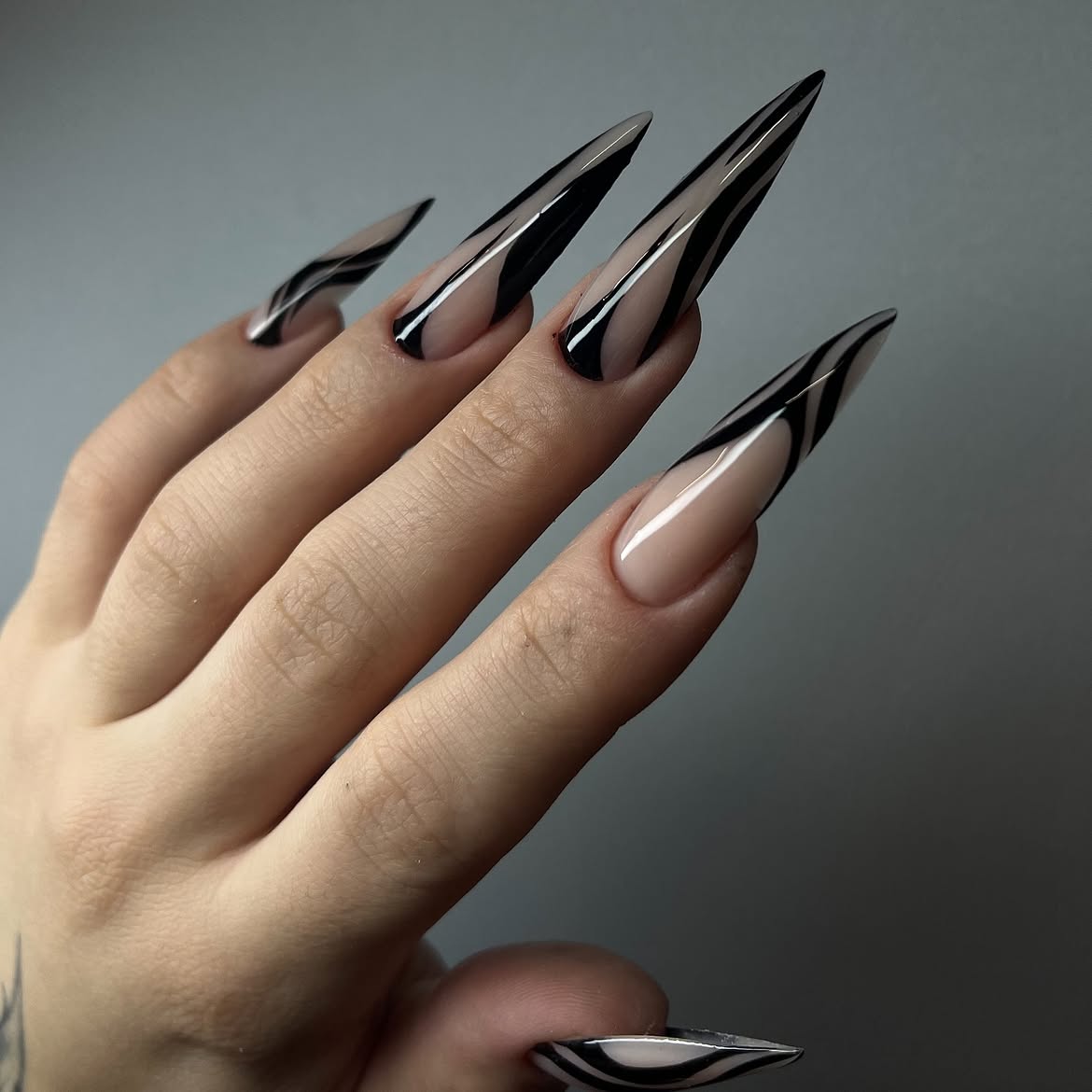 Bold Black Zebra Stripe Stiletto Nails