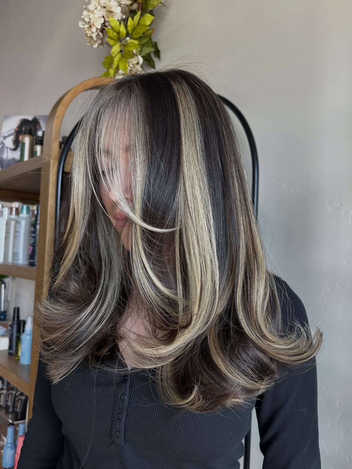 Bold High Contrast Chunky Highlights With Curtain Bangs
