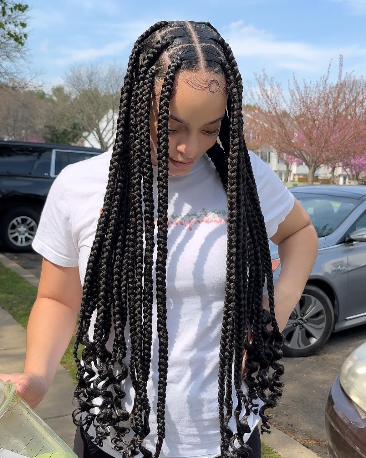 Box Braids With Curly Ends And Defined Parts