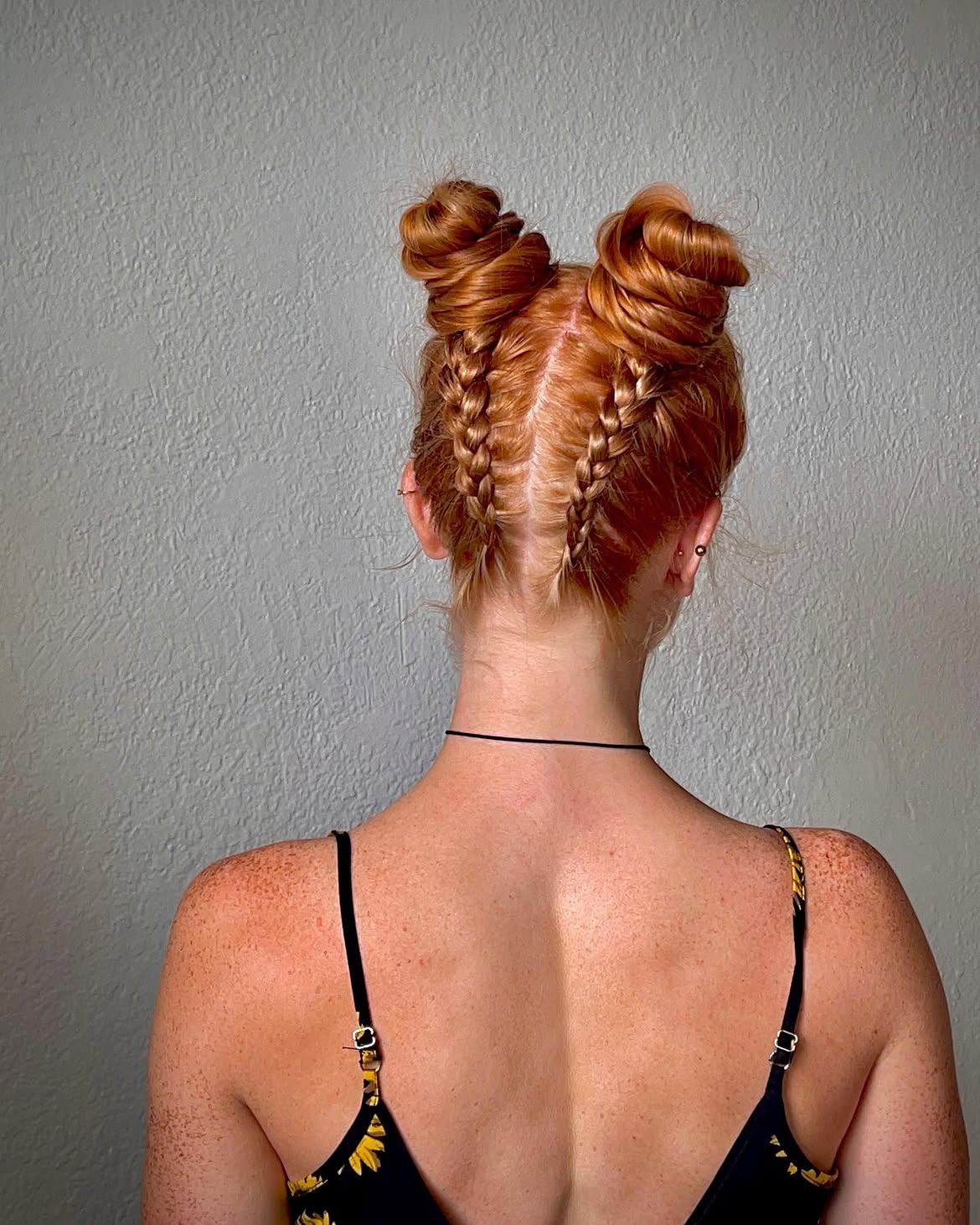 Braided Base Space Buns For Ginger Hair