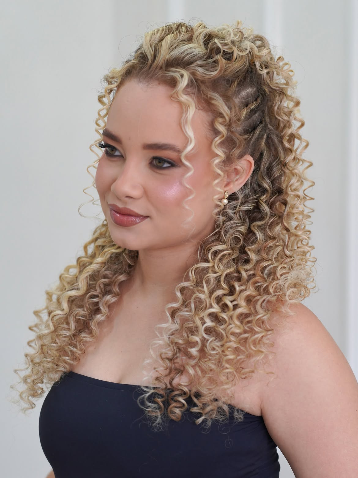 Braided Crown With Defined Spiral Curls