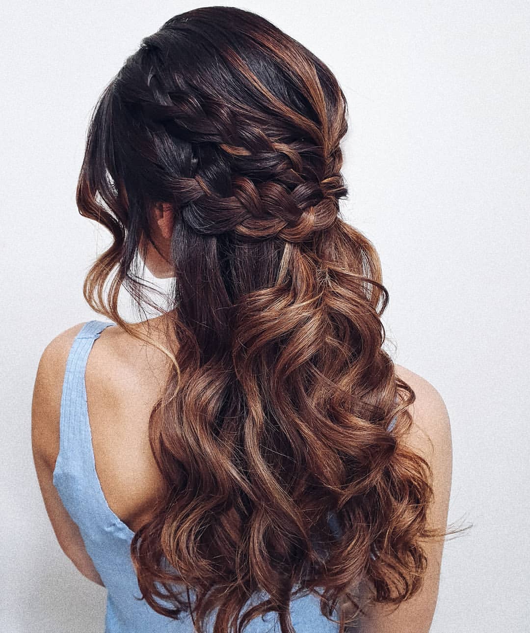 Braided Half-Up Waves With Honey Balayage