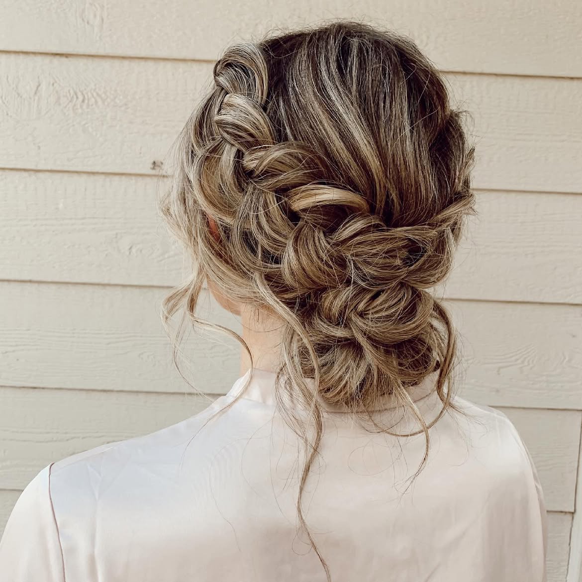 Braided Low Updo With Loose Waves