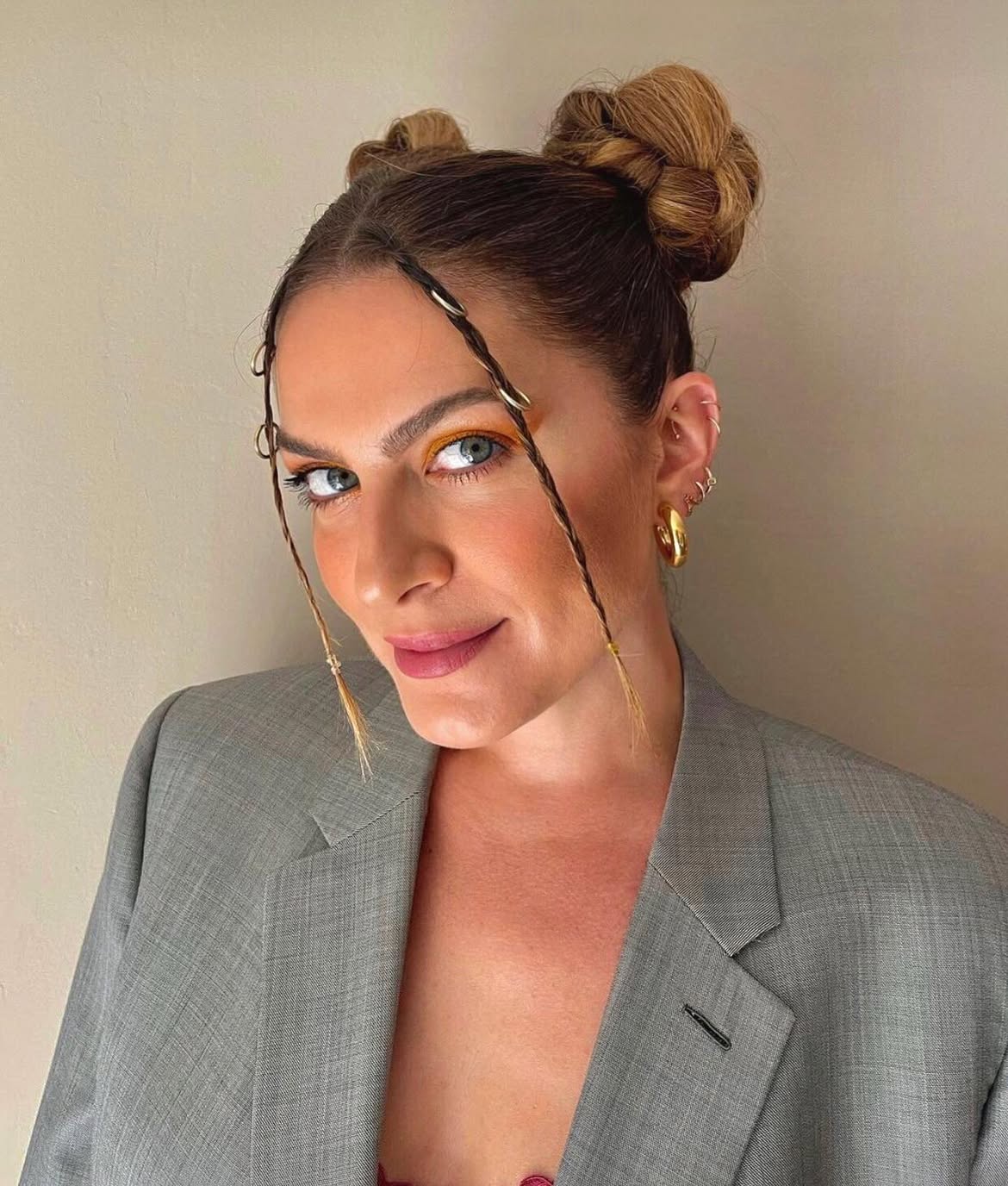 Braided Space Buns With Beaded Face Framing Twists
