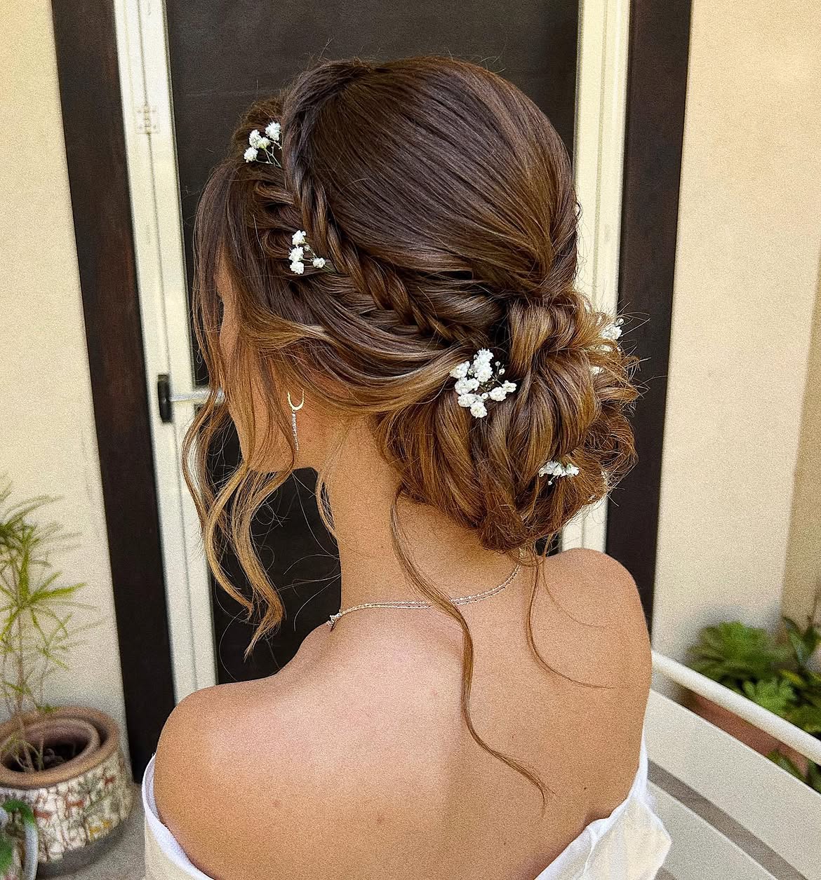 Braided Updo With Baby's Breath Accents