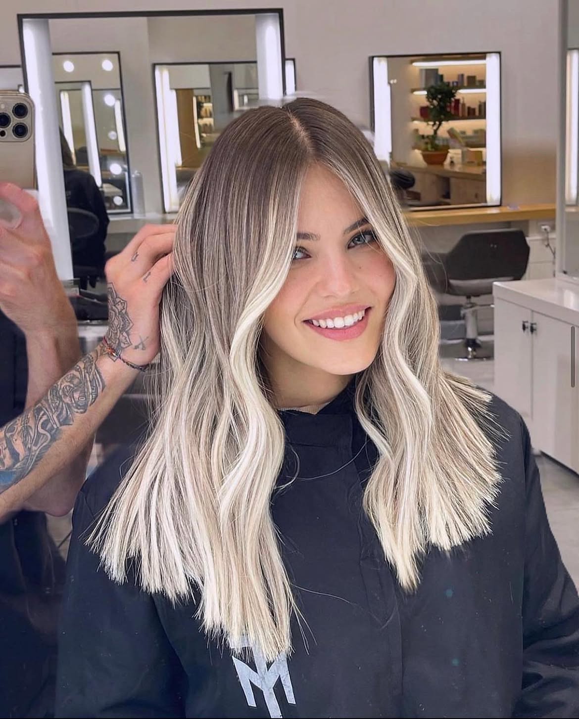 Bright Money Piece On Ash Blonde Lob