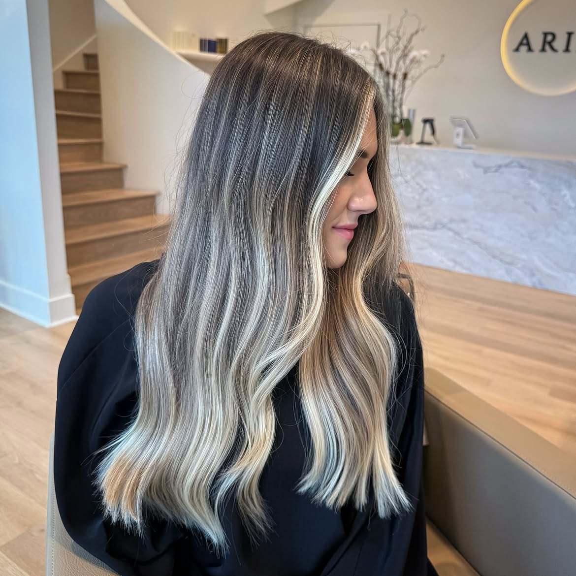 Bright Money Piece On Cool Ash Balayage