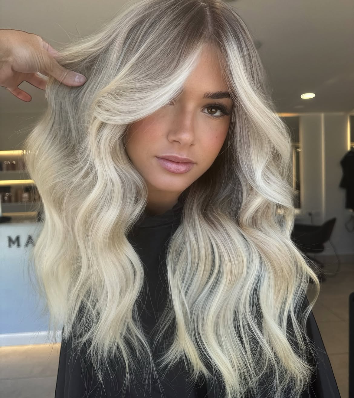 Bright Platinum Blonde With Voluminous Curtain Bangs